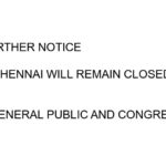 ISKCON CHENNAI WILL REMAIN CLOSED  TO THE GENERAL PUBLIC AND CONGREGATION