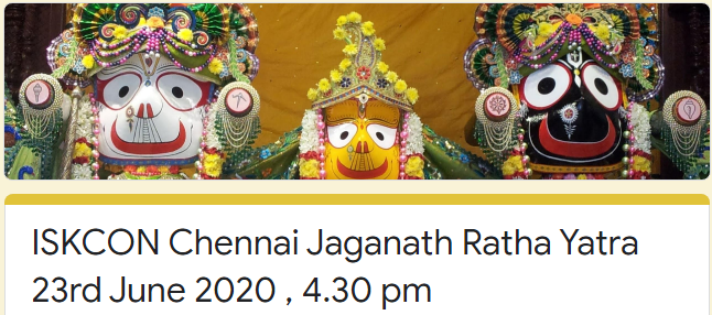 ISKCON Chennai Jaganath Ratha Yatra 23rd June 2020 , 4.30 pm