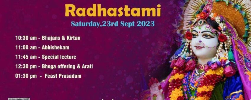 Radhastami festival on 23rd September 2023 from 10.30 am to 1.30 pm